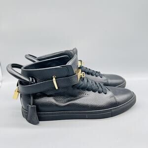 Buscemi Shoes Mens 10 Black Leather Padlock Strap High Top Casual Sneakers